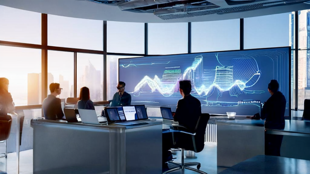 Modern office scene showcasing the use of AI customer prediction model to improve export efficiency