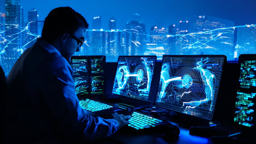 A data scientist is using an AI customer prediction model to analyze global market data, enhancing conversion rates and identifying high-value customers.