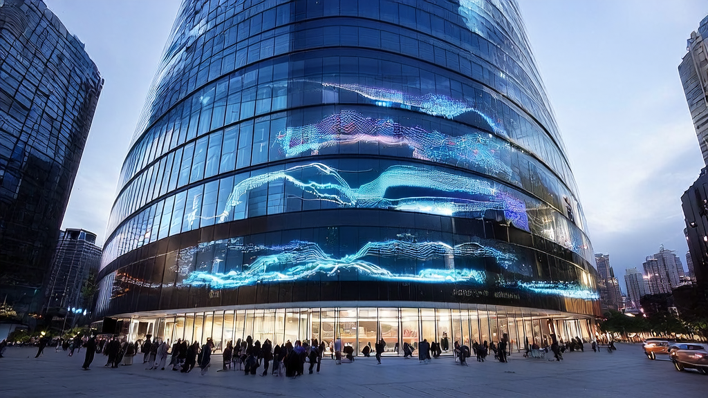 年轻创业者们在现代化办公室中利用AI客户预测模型进行数据分析