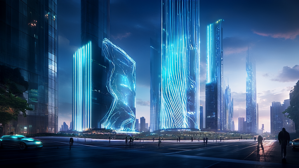 未来城市的智能广告投放场景，展示AI客户预测模型在广告优化中的应用