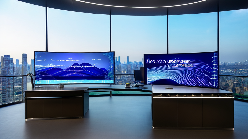 AI客户预测模型在跨境电商中的应用场景，展示现代化办公室内的数据分析和技术工具