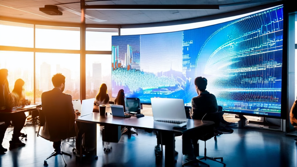 数据科学家们正在分析AI客户预测模型和跨境电商平台的实时数据,展示AI技术在跨境电 商中的应用与未来展望。