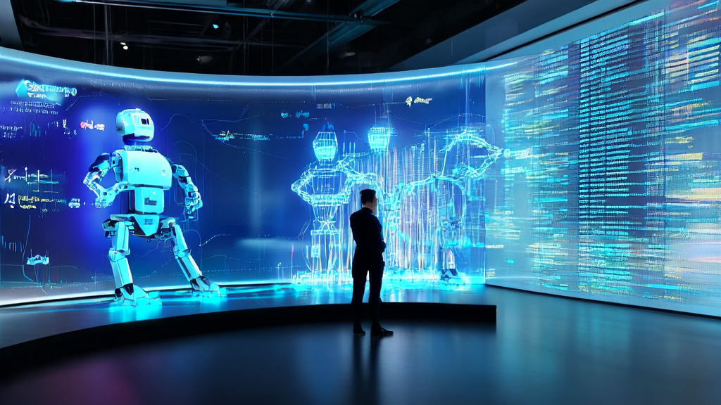 AI customer prediction model data analysis in a futuristic office