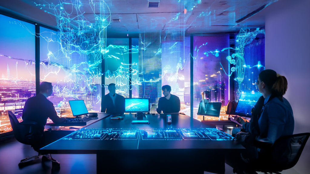 Application of AI customer prediction model in cross-border e-commerce, showcasing programmers using Z Code code editor to optimize email marketing and ad placement strategies