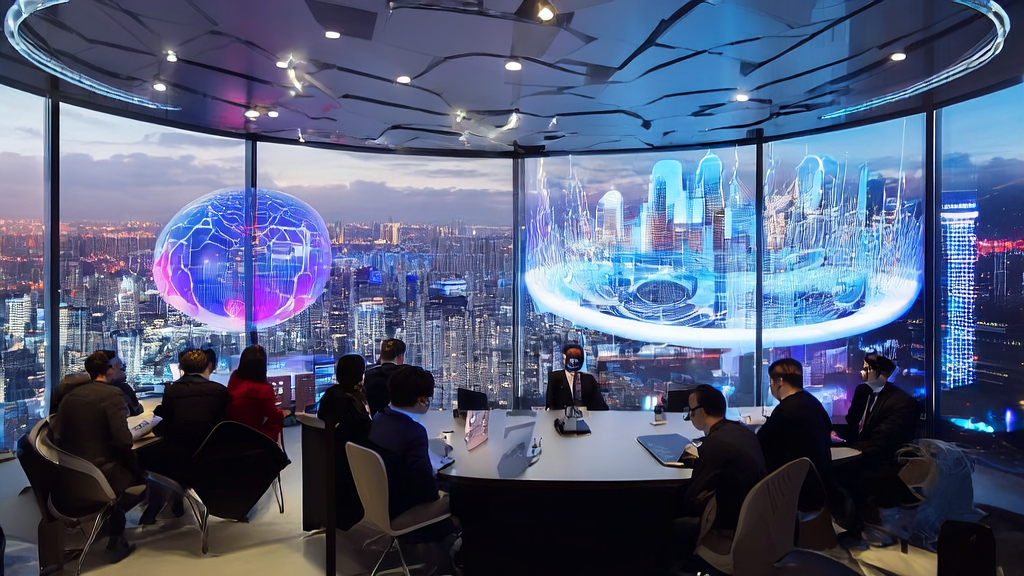 Cross-border e-commerce team using AI customer prediction model to analyze customer data, combined with Bilibili New Year's Eve show demonstrating AI interaction technology