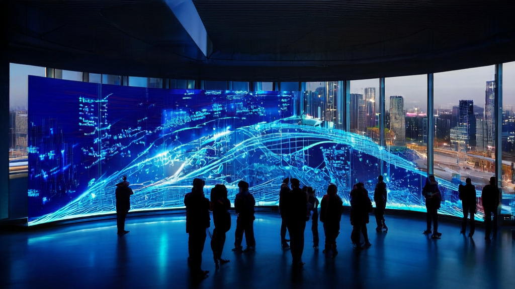 Scene of AI customer prediction model in a futuristic tech city