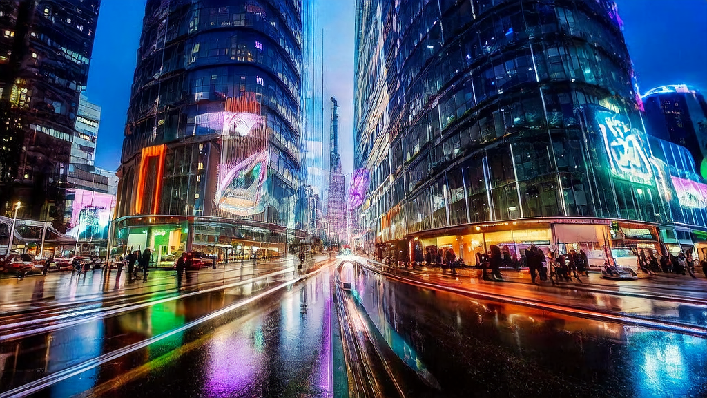 An entrepreneur contemplates optimizing marketing strategies using an AI customer prediction model in a futuristic cityscape