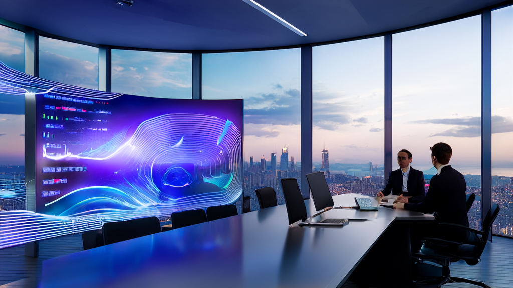 在现代化办公室中，分析师们正使用AI客户预测模型进行数据分析