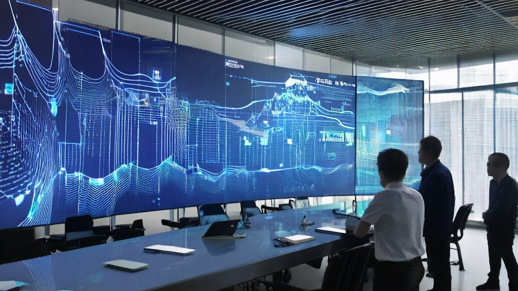 Engineers in a modern office studying an AI customer prediction model, with a cityscape and Huawei logo in the background.