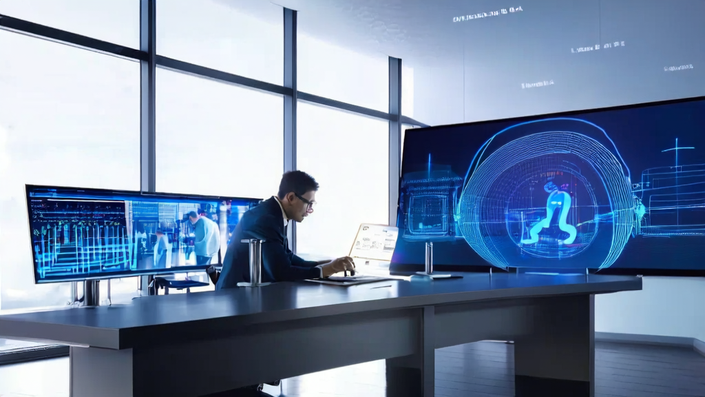 Engineers in a modern office are using AI customer prediction models for data analysis and discussion