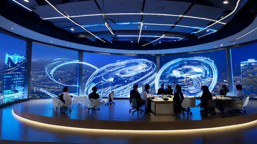 A modern office showcasing the operation of an AI customer prediction model