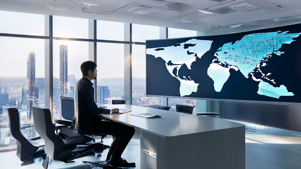 Scene of AI customer prediction model analysis in a modern office