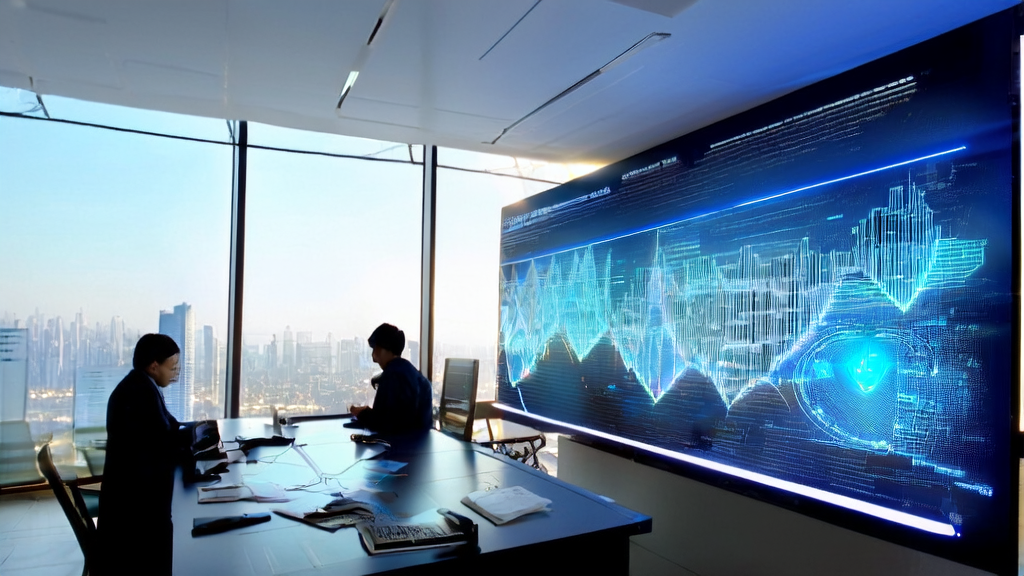 Data scientists in a modern office studying an AI customer prediction model, with a poster of Terence Tao and GPT-5 Pro collaboration on the wall.