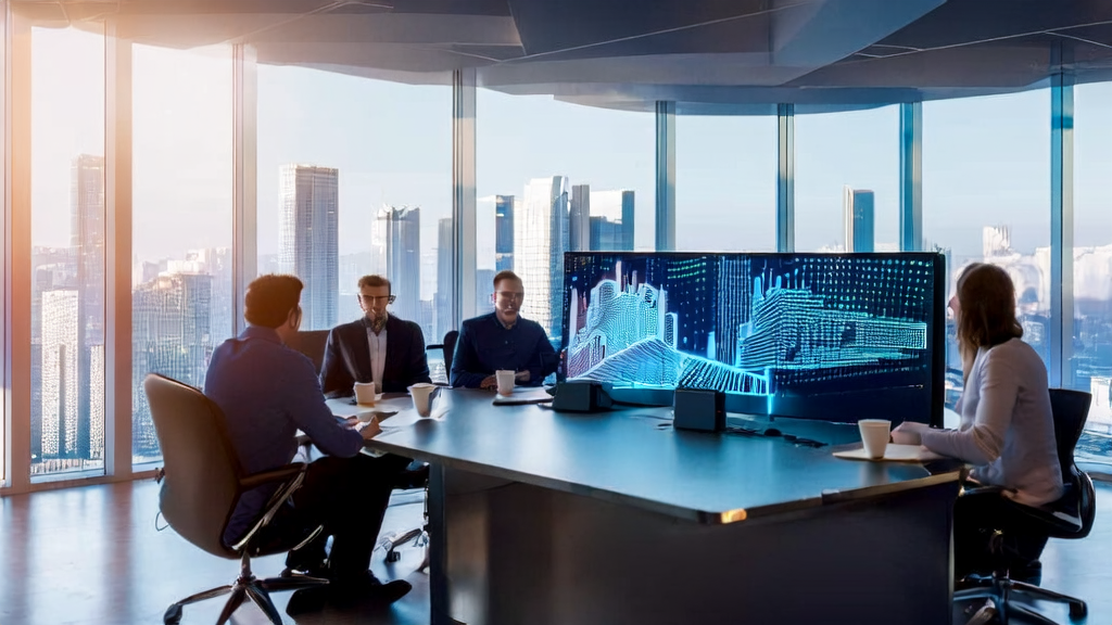 现代化企业办公室中的AI客户预测模型分析场景
