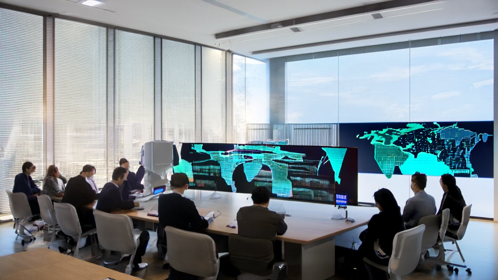 In a bright modern office, data analysts use AI customer prediction models combined with multilingual translation technology to optimize global customer acquisition strategies