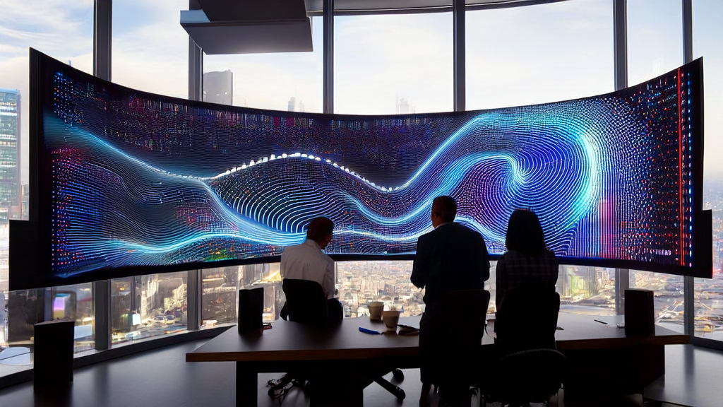 数据科学家在办公室中使用AI客户预测模型进行数据分析