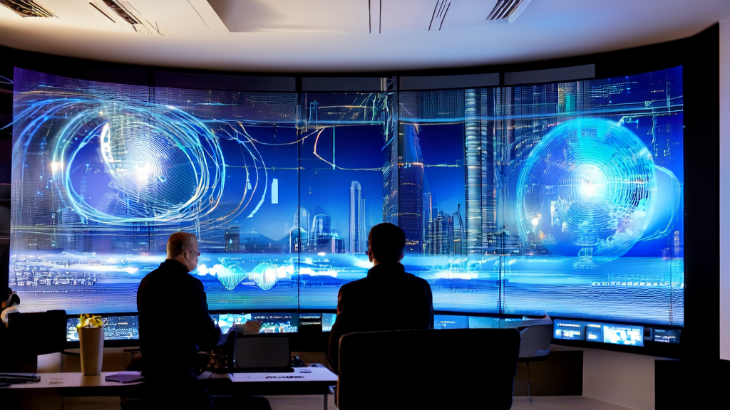 Data scientists using AI customer prediction model for data analysis in a modern office