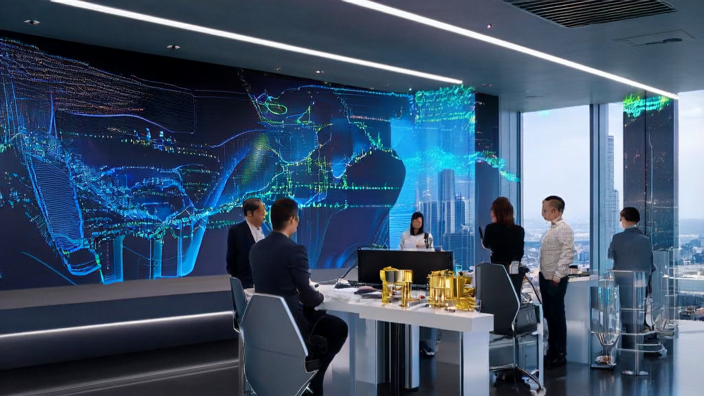 Data scientists using AI customer prediction models for data analysis in an office environment