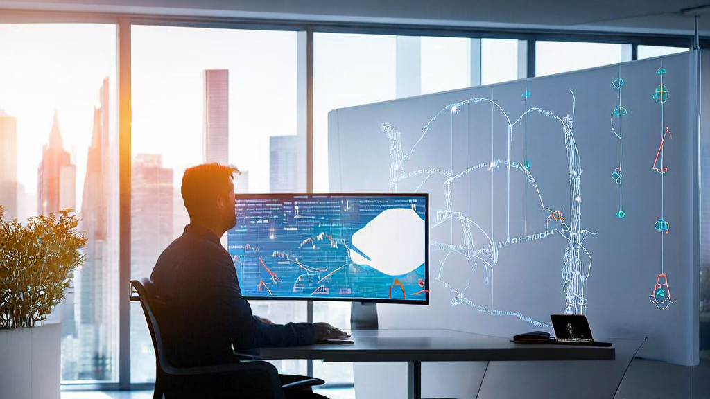 数据分析师在办公室中使用AI客户预测模型进行数据分析