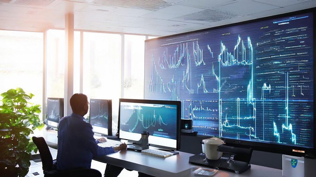 Data scientists analyzing customer data using AI prediction model in an office environment