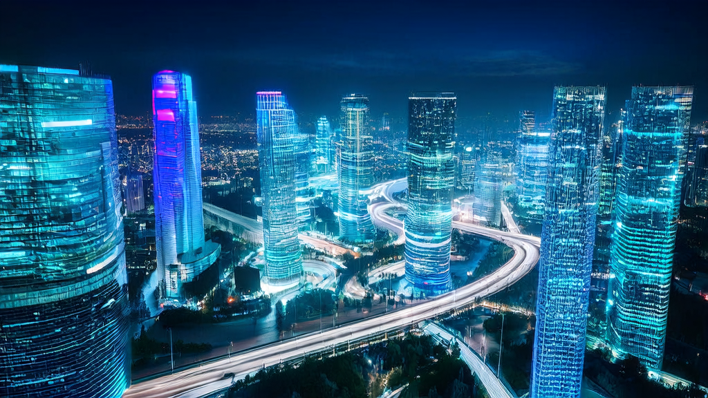 Advertising hub in a futuristic city where engineers optimize ad strategies using AI customer prediction models