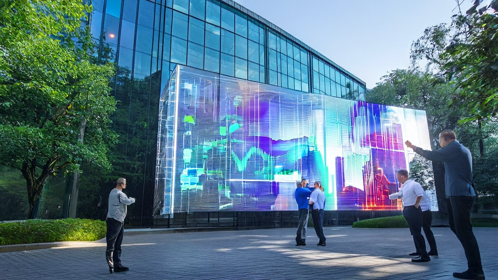 Team discussing AI customer prediction model in a technology park