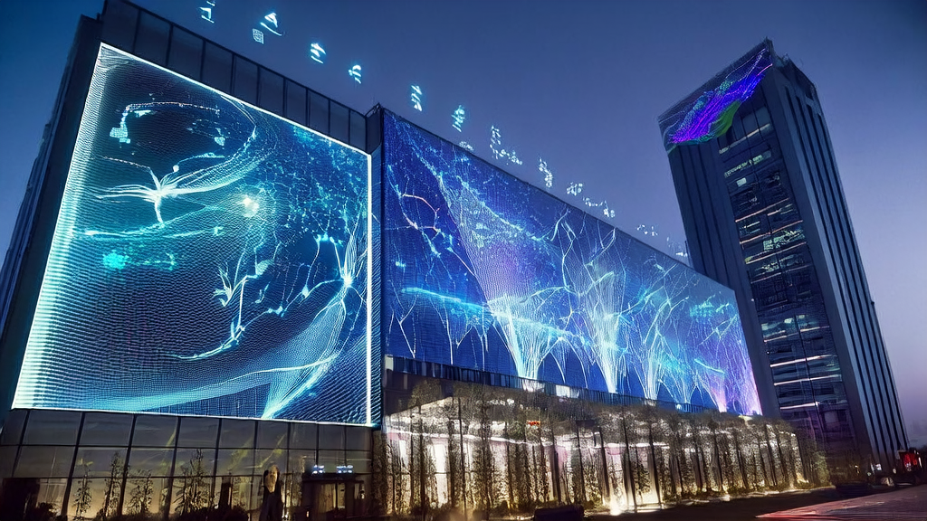 A futuristic city scene showcasing AI-based customer data cleaning services and WENXIN Magic Comic feature, highlighting the application of AI customer prediction models in modern marketing.