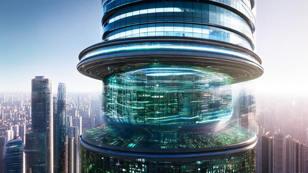 A futuristic control room for AI customer prediction model, showcasing real-time data analysis and support from Microsoft's AI data center