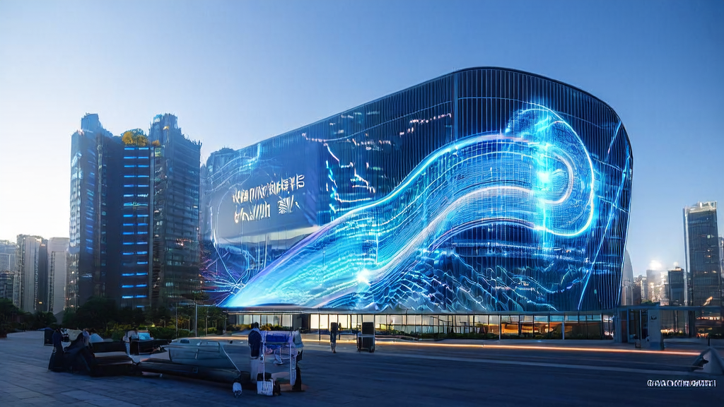 AI客户预测模型革新跨境电商营销策略，展示未来科技城市的繁忙景象