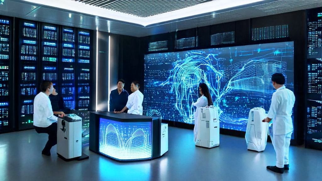 Data scientists using AI customer prediction models and Hume AI voice conversion equipment in a modern office for data analysis