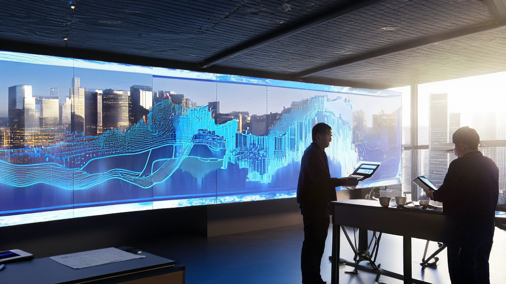 Data scientists analyzing AI customer prediction model in a studio with sunlight streaming through large windows