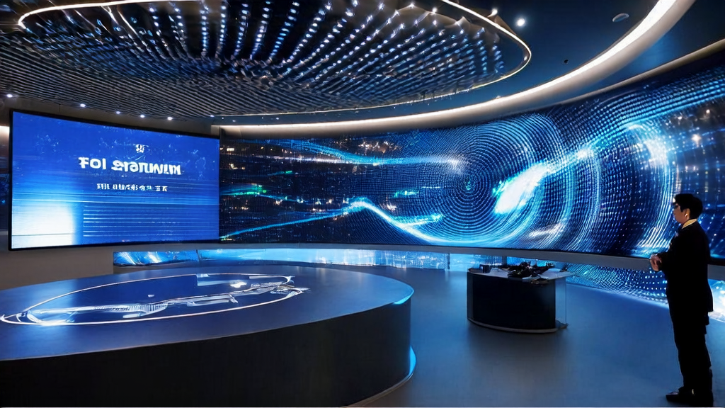 未来的跨境电商控制中心，分析师使用AI客户预测模型分析数据，旁边屏幕显示AI生成的动态广告场景。