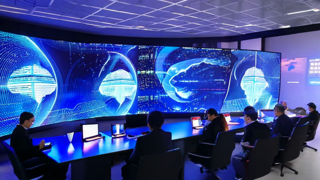 未来科技感办公室中，数据科学家们正利用AI客户预测模型优化跨境电商邮件营销