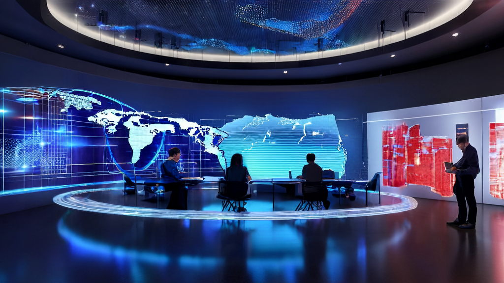 AI客户预测模型引领跨境电商营销新趋势，展示复杂的数据分析和全球市场布局。