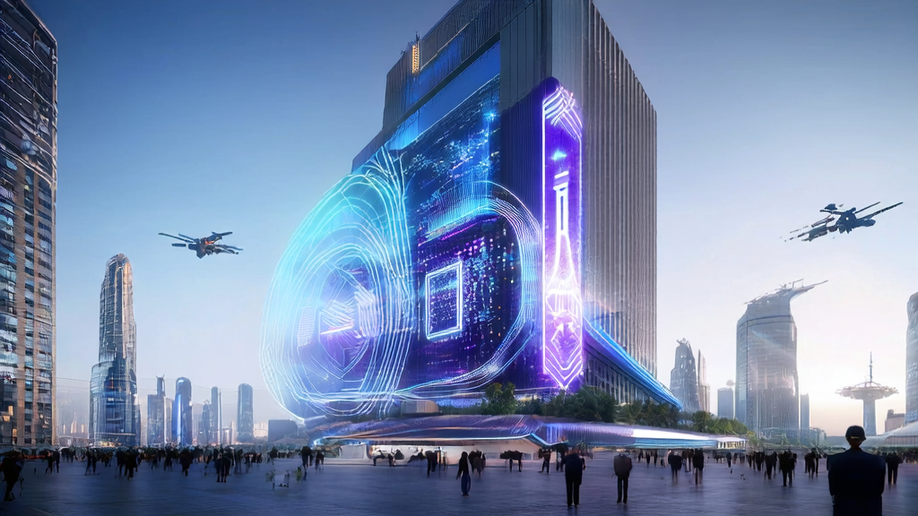 A businessman in a futuristic city using AI customer prediction model to precisely screen high-quality customers for efficient acquisition