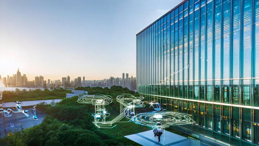 AI客户预测模型引领跨境电商获客新潮流，展示现代办公楼内工程师们调试AI模型的场景