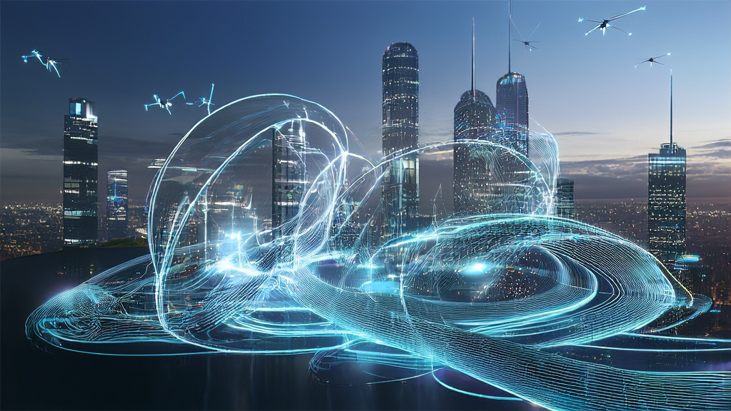 未来城市中的AI客户预测模型控制中心，展示超个性化邮件营销与千人千面触达的效果