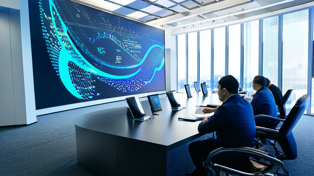 外贸企业高管在会议室讨论火山引擎AI客户预测模型