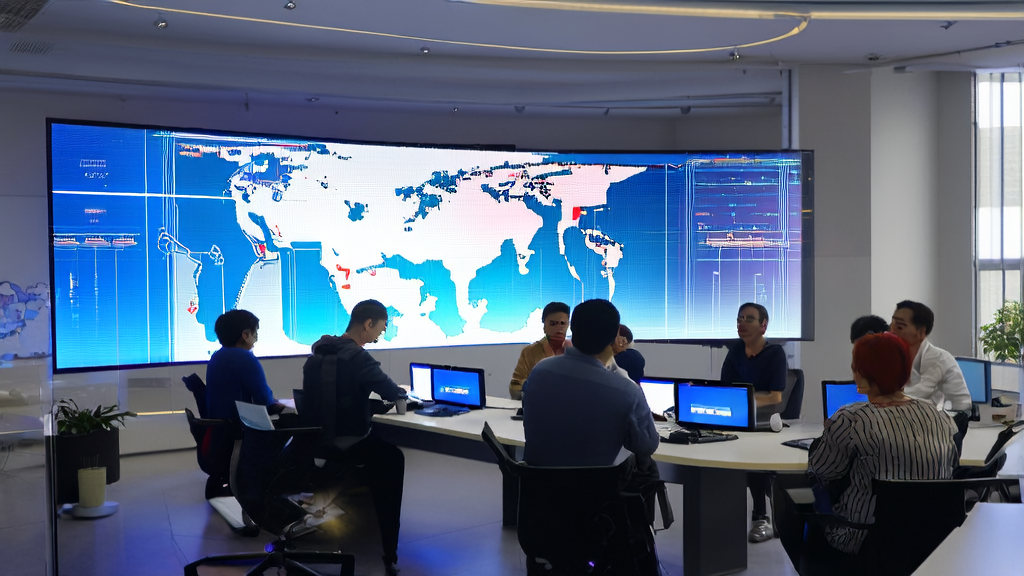 Modern office with employees using AI customer prediction model for data analysis