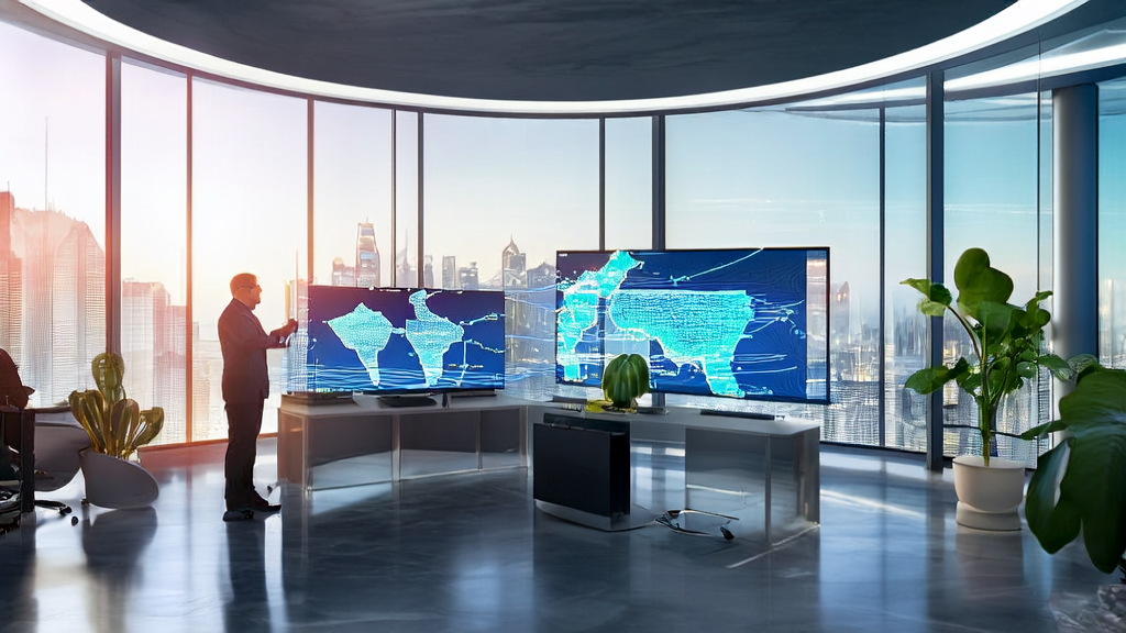 Employees discussing AI customer prediction model in a modern office