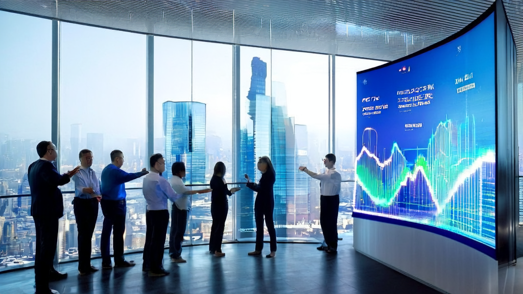 Data scientists discussing the application of AI customer prediction models in an office, with a poster showcasing MicroWin's inclusion in the IDC global embodied intelligence robotics innovators list.