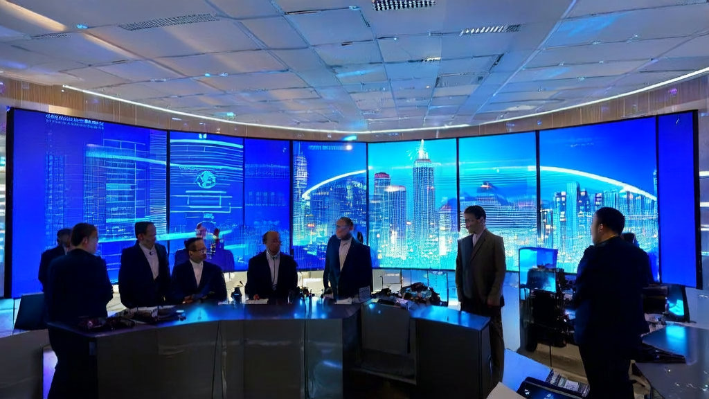 Office workers discussing an AI customer prediction model, with the Qwen-Image-Edit-2511 image editing model interface displayed in the background.