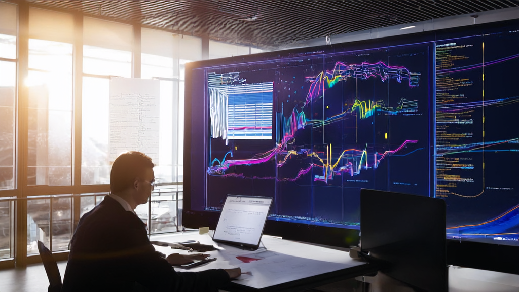 Modern office environment utilizing AI customer prediction model with Google Gemini's NotebookLM for export emails