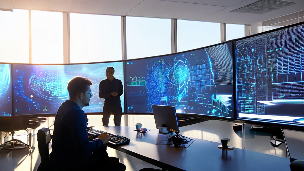 Scene of a modern office utilizing AI customer prediction models for efficient work