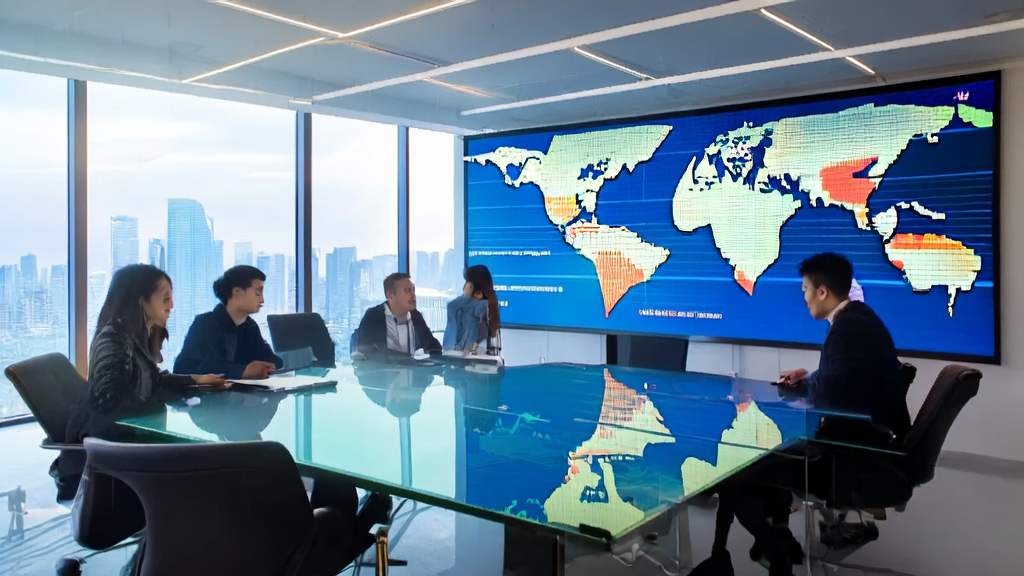 Team members discussing the application of AI customer prediction model in a modern office