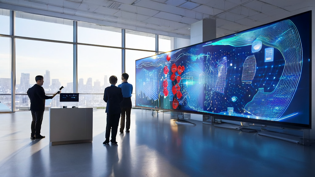 Data scientists discussing AI customer prediction model in a modern office