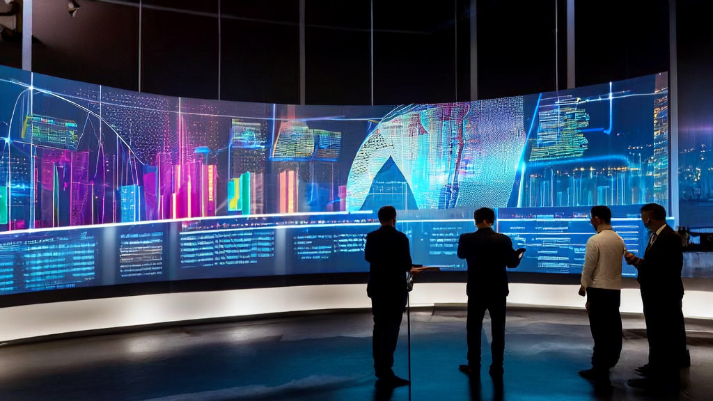 数据科学家在夜晚的办公室中讨论AI客户预测模型的应用