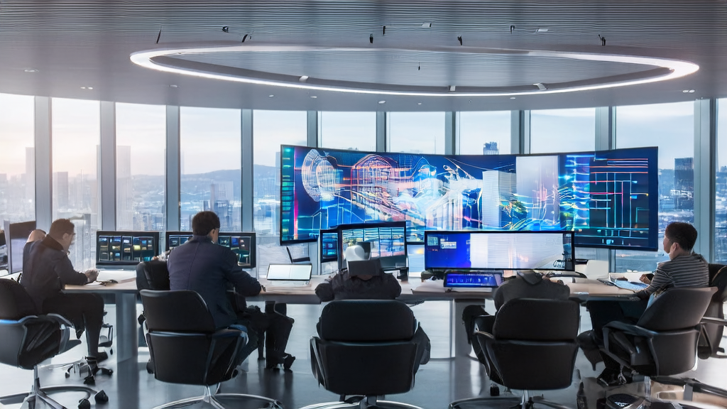 现代办公室中展示AI客户预测模型和Manus Browser Operator工具的工作场景