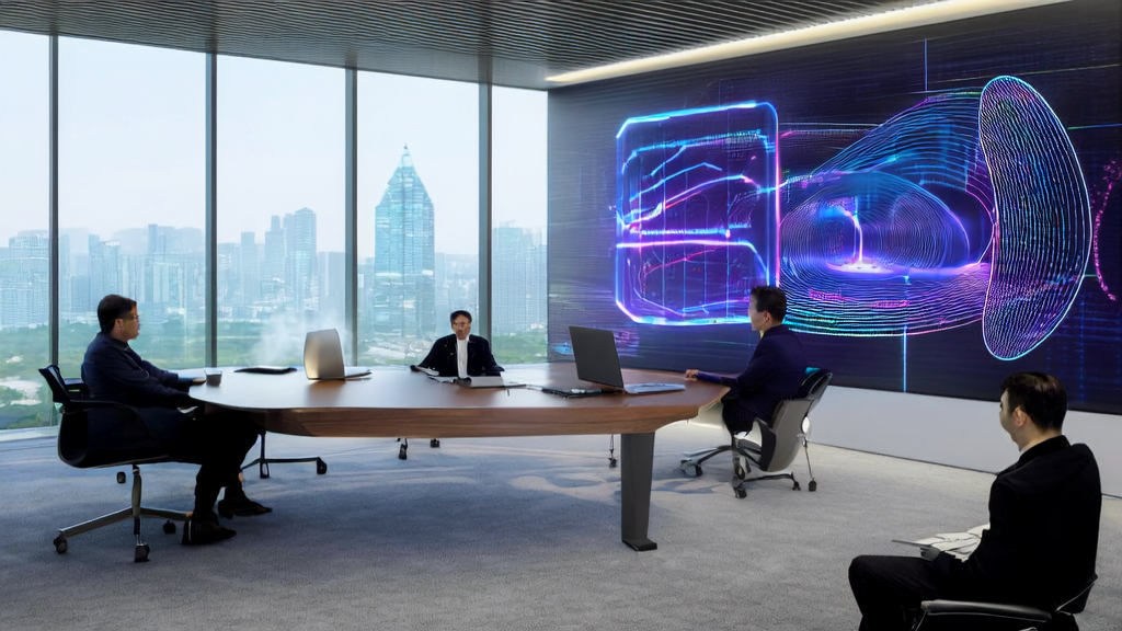 Data analysts in a modern office using AI customer prediction models for data analysis