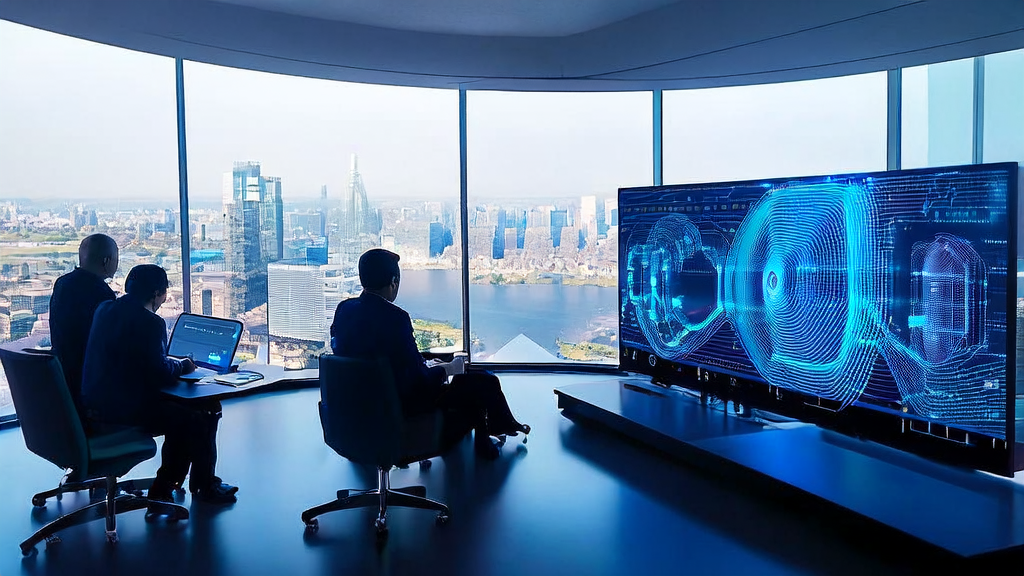 数据科学家在现代化办公室中使用AI客户预测模型分析数据，旁边展示着Seedream4.5生成的多图一致性图像。